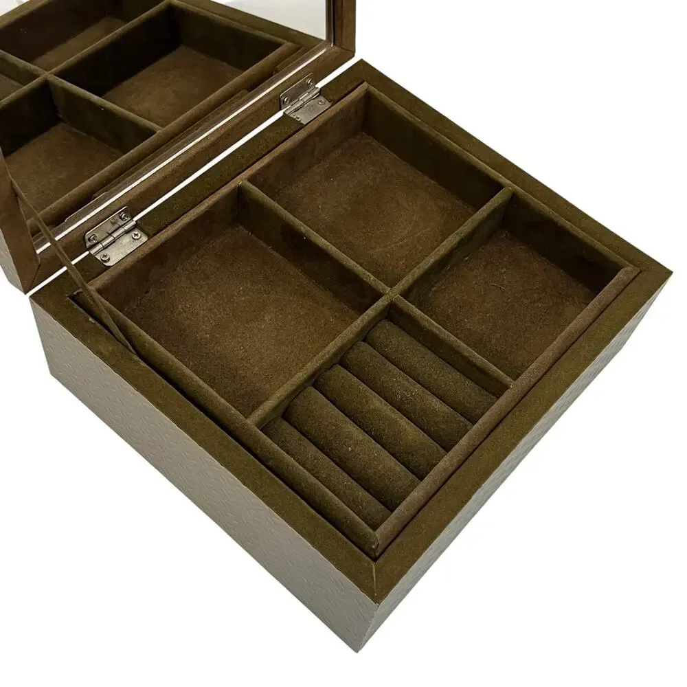 Industrial Look Aluminum Jewelry Box Velvet Lined Organizer Interior Mirror
